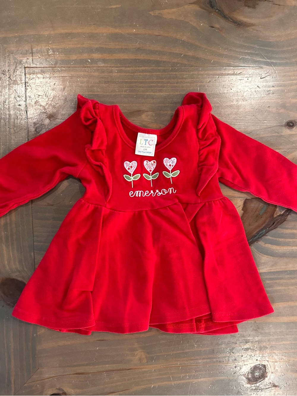 LTC Red Long-Sleeve Casual Dress with Emerson Embroidered
